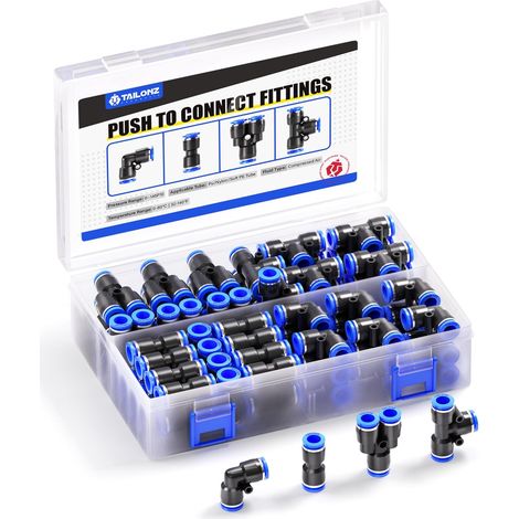 80 Raccords pneumatiques, Connecteurs push-to-lock 6,35 mm, Plastique résistant 145 psi, Pour tuyaux PU Nylon