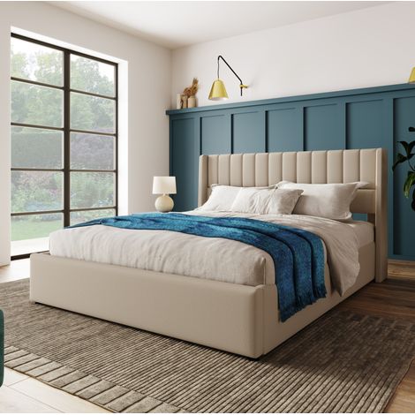 Letto contenitore 180x200 cm in lino beige con sollevamento idraulico, senza materasso – MEUBLIV (1/5)