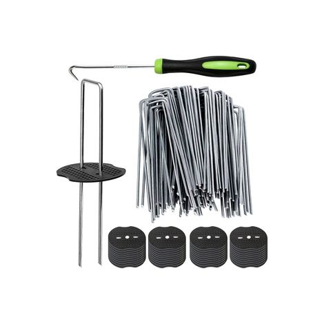 Piquets de fixation en U de 15 cm pour bâche et toile anti-mauvaises herbes, agrafes de jardin en métal pour serre, Composition : 50 pièces, Couleur : noir (1/5)