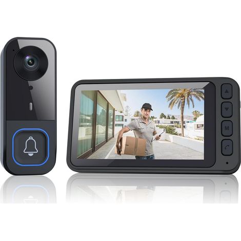 Kabellose Türklingel mit Kamera, 4,5-Zoll-IPS-Display (wasserdicht), Video-Türklingel für den Außenbereich mit Bluetooth, 1080p-Video, kein WLAN erforderlich (1/5)