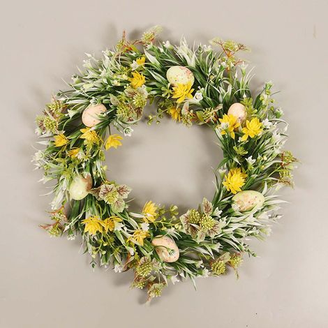 Guirlande De Porte - Couronne De Fête En Plastique Avec Herbe Aquatique Simulée - Pour Décoration De Pâques Et Printemps - 1 Pièce (1/3)