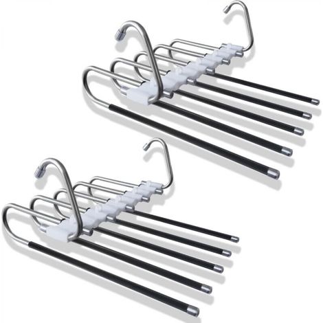 Lot de 2 cintres à pantalons, 5 en 1, gain de place, antidérapants, en acier inoxydable, pour pantalons, foulards, jeans, vêtements (noir) (1/5)