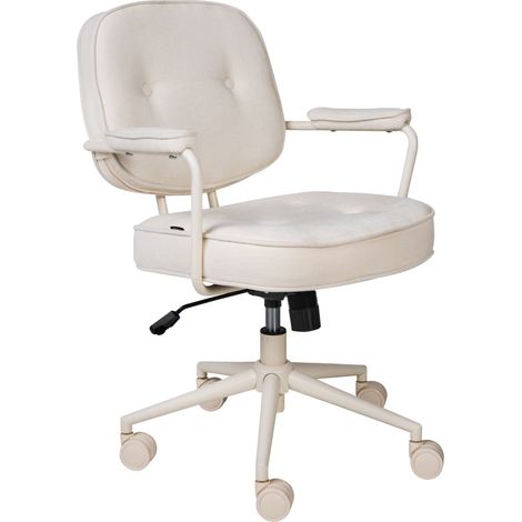 Silla de oficina de tela con estructura metálica función giratoria inclinación altura ajustable muebles de oficina blanco crema Paramus