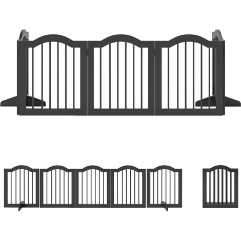 Barrière pour chien pliable autoportante à 5 panneaux, en bois et MDF, avec pieds stables, noire, pour sécuriser portes, couloirs et escaliers  CHICFURN (1/5)