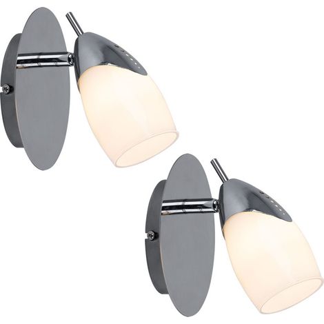 Set di 2 applique LED Faretto da parete, orientabile, metallo laccato argento vetro satinato, G9 3 watt 210 lumen, corridoio soggiorno scale