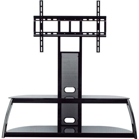 MESA CON SOPORTE APPROX PARA TV DE 30-63 BALDAS DE CRISTAL TEMPLADO 5mm CONJUNTO EN COLOR NEGRO 1200x480x1250mm