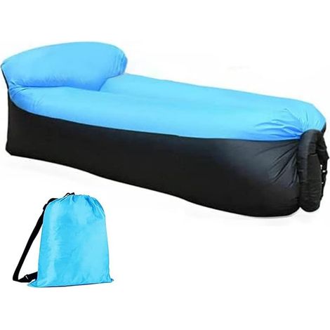 Canapé gonflable, étanche, avec sac de transport pour les voyages, le camping, la randonnée, la piscine et les fêtes sur la plage (bleu) (1/5)