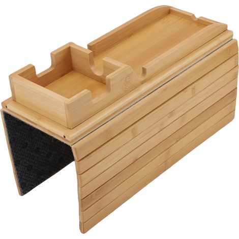 Plateau de bras de canapé en bois, Double usage, accoudoir de canapé pliable et amovible, Table pour boissons et collations (1/5)