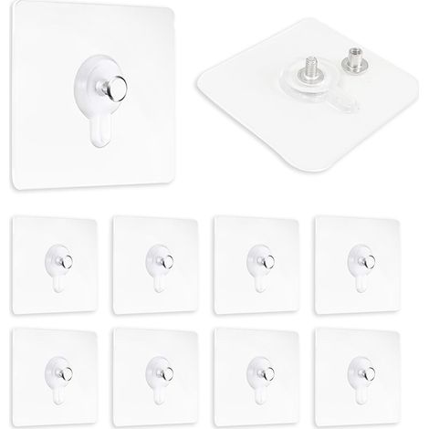 Lot de 10 Adhésif Accroche Tableau Sans Percer, Cadre Photo, Transparent Crochet Collant pour Décoration Murale (1/5)