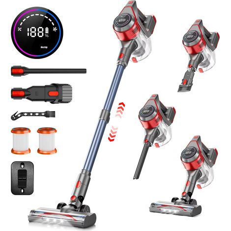 Aspirateur Sans Fil 78 kPa avec 6 Batteries de 2200 mAh, Autonomie jusqu’à 45 min, Aspirateur Balai pour Sols, Tapis et Poils d’Animaux (1/5)
