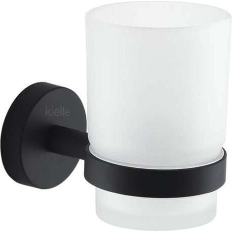 kielle Oudee - Vaso para cepillos de dientes y pasta con soportes, cristal/negro mate 40002014 (1/2)