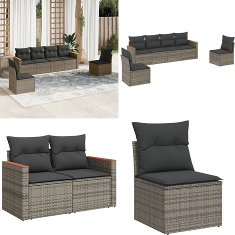 Salon de jardin 6 pcs avec coussins gris résine tressée - Salon De Jardin - Mobilier De Jardin - Salon Extérieur - Ensemble De Canapés - Canapé D'extérieur - Home & Living (1/5)