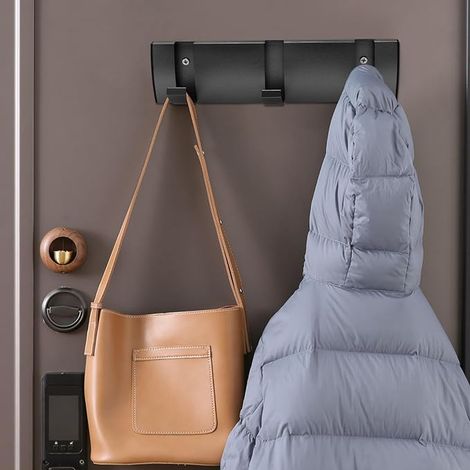 Porte-manteau Mural Flottant avec 3 Crochets Pliables en Métal, Crochets Rétractables pour Manteaux, Chapeaux, écharpes et Parapluies (1/2)