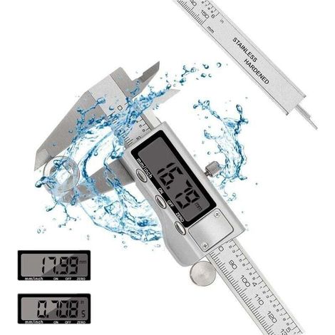 Pied à coulisse numérique 150 mm 0-6 pouces / acier inoxydable / réglage de précision / pieds à coulisse électroniques / mesure du diamètre calibre profondeur / grand écran LCD / boîtier de protection (1/4)