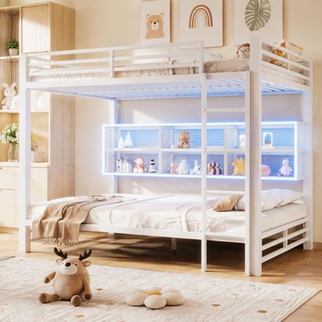 Metall-Hochbett 140x200 mit Stauraum und LED, weiß OKMYHOME (1/5)