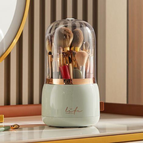 Boîte De Rangement Pour Maquillage - Acrylique Transparent - Support À Brosses Avec Couvercle - Pour Vanité Bureau Salle De Bain - 1 Pièce (1/3)