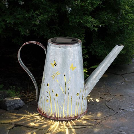 Arrosoir LED solaire décoration solaire jardin décoration de jardin résistant aux intempéries, perforations terrasse batterie IP44 métal bleu rouille, LED blanc chaud, LxPxH 27x14x19cm