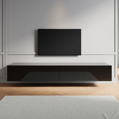 SONNI TV Schrank mit Schublade, Wandmontage/Standmontage, Moderner Hochglanz TV Board, Geeignet für Wohnzimmer und Schlafzimmer, Schwarz, 2000 x 400 x 300 mm (1/5)