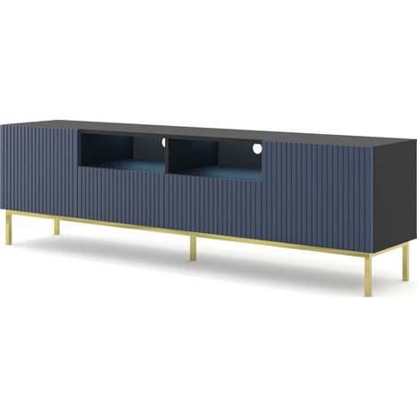 Mueble TV Ravenna B 200 2D2S negro mate/azul marino con marco dorado (1/5)