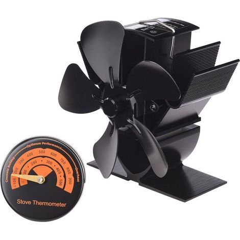 5 ventilateur de chauffage de puissance thermique à 5 feuilles, mini ventilateur de cheminée, avec thermomètre (1/5)