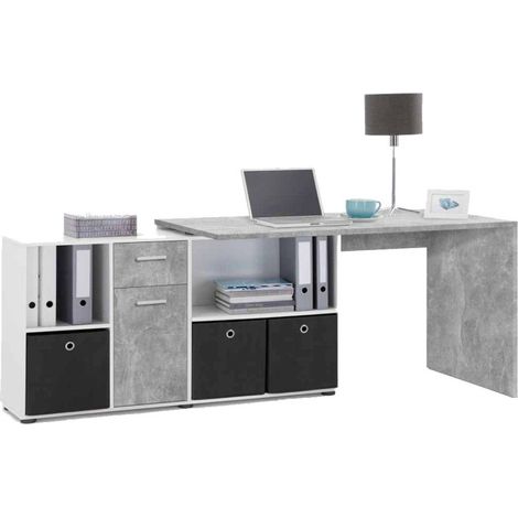 Bureau d'Angle Réversible "Oxela" 135cm Gris & Blanc (1/5)