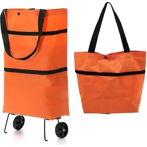 2-in-1 Faltbare Einkaufstasche – Oxford-Gewebe – Orange – Rollwagen - 2-in-1 Faltbare Einkaufstasche – Oxford-Gewebe – Orange – Rollwagen (1/5)
