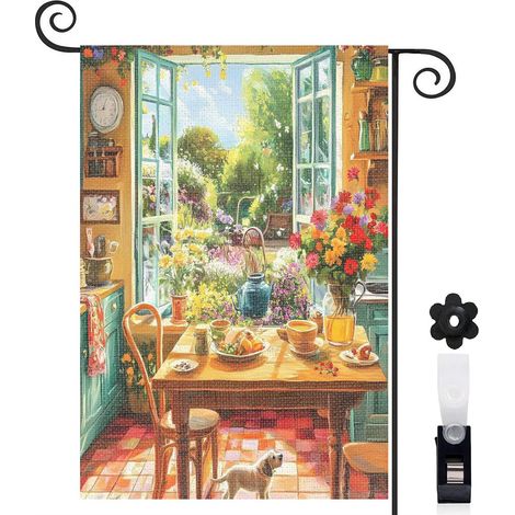 Drapeau de jardin décoration extérieure toile résistante double face 30 x 45 cm pour jardin maison (1/5)