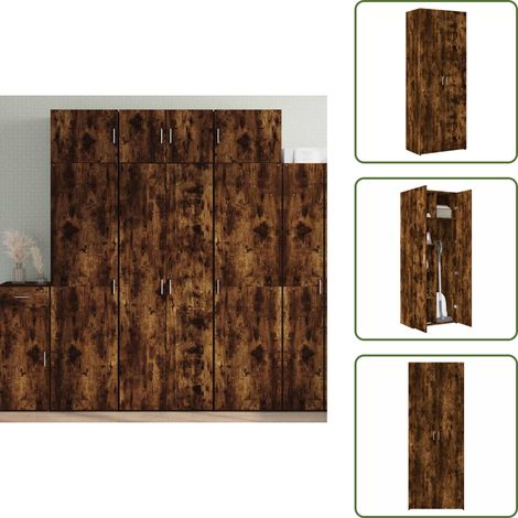 Meuble haut - vidaXL Buffet haut chêne fumé 70x42,5x185 cm bois d'ingénierie - Étagère (1/5)