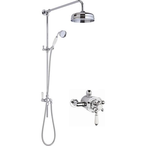 Traditional Dual Exposed Valve & Rigid Riser Shower Set - Chrome/White - Balterley