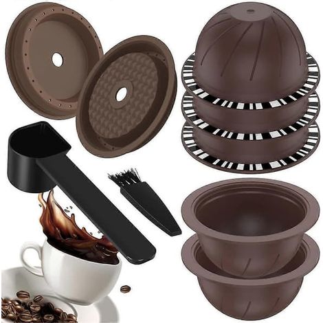 BelleRise - 5 capsules Vertuo réutilisables pour machine Nespresso, avec 2 couvercles en silicone, 1 cuillère, 1 goupillon, 150 ml (1/5)