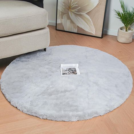 Teppich Kunstfell Schlafzimmer Wohnzimmer waschbar 120 cm Rund Grau (1/5)