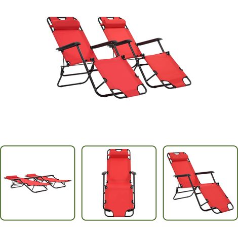 Gartenliege - Klappbare Sonnenliegen 2 Stk. mit Fußablage Rot (1/5)