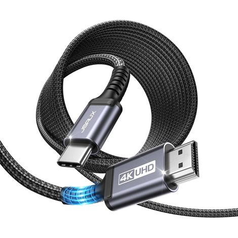 Câble USB C vers HDMI 5M 4K 60Hz compatible avec 4K 30Hz pour Thunderbolt 3 iPhone 17 16 Pro 15 MacBook Pro Air 2018 iPad Pro Galaxy S25 S24 S10 S9 Surface Book (1/5)