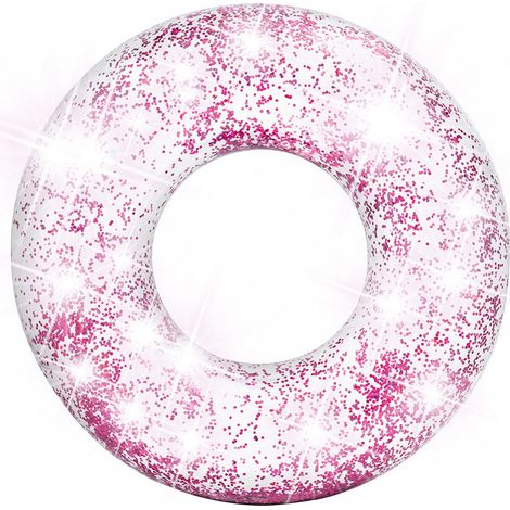Intex – Bouée gonflable paillettes rose 119 cm – Vinyle épais 30/100 – Poids max 100 kg – Pour baignade et loisirs aquatiques (1/2)