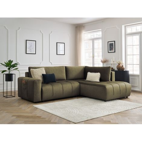 BOBOCHIC - Canapé d'angle L convertible coffre ARSENE tissu velours Angle droit  Vert (1/5)