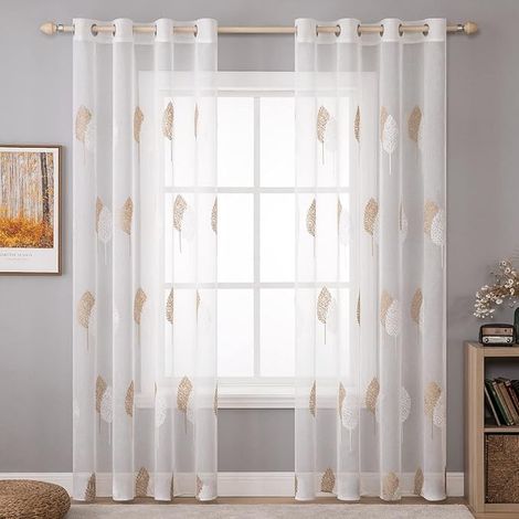 Net Curtains Leaf Pattern Brown and White 140 x 225 (1/4)
