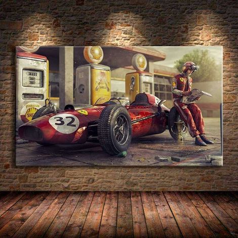 Toile Peinture Affiche de Voiture Vintage Ferraris Classique Course F1 Voiture de Course oeuvre Mur Art Photo Peinture ,30x60cm , (sans Cadre) (1/2)