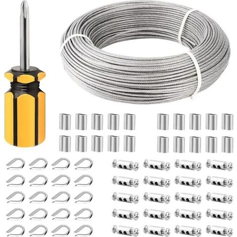Câble en acier inoxydable de 3 mm x 100 m, gainé PVC, avec manchons M3 (1/5)
