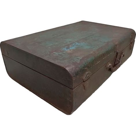 Maleta de metal acabado artesanal marrón 67x37x25h cm