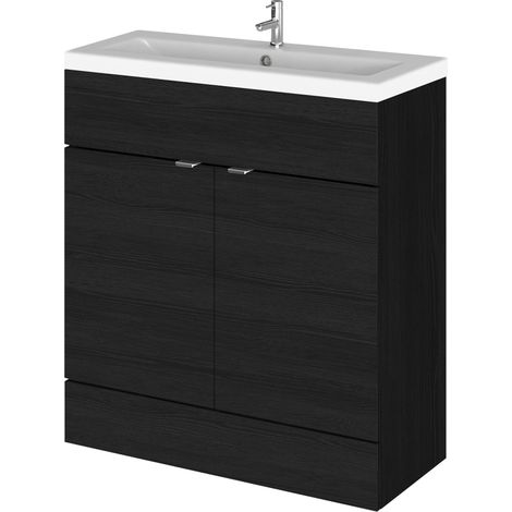 Alrewas Contemporary 2 Door Floor Standing Vanity Unit with Basin, Charcoal Black, 800mm