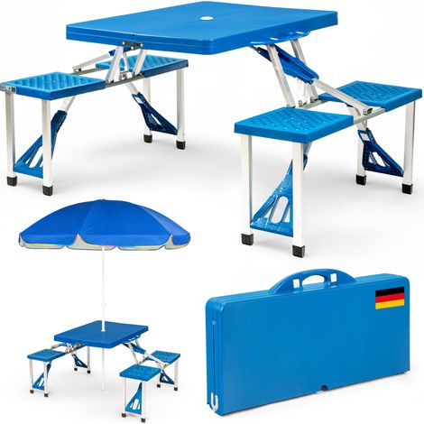 CASARIA® Camping Klapptisch Set mit 4 Stühlen Campingtisch Sitzgruppe 137x85x65 cm Alu Gestell Kofferfunktion Tragegriff Sonnenschirmöffnung Picknick Garten