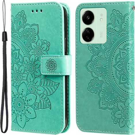 Funda tipo libro para Xiaomi Redmi 13C / Poco C65, Mandala, Verde (1/5)