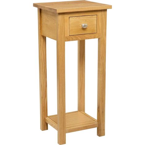Hallowood Furniture Waverly Oak Tall Side Table with Drawer and Shelf, Solid Wooden Small Console Table in Light Oak Finish, Lamp, Telephone, Tall Plant Stand for Hallway & Living Room