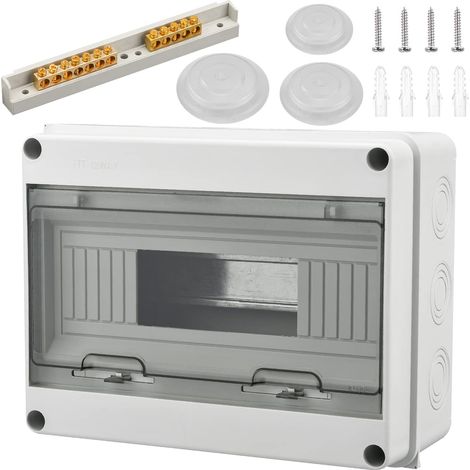 Coffret Electrique Etanche Exterieur IP65,12 Modules avec Terminaux et Rails Intégrés Boîte à Fusibles Distributeur en Saillie, Abs de Surface en Plastique avec Porte Transparente (1/5)