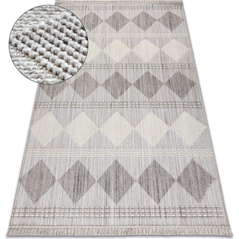 Teppich NANO EO61A Diamanten, Schlinge, flach gewebt grau / weiß beige 140x190 cm
