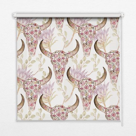 Store Enrouleur Intérieur pour Fenêtre - Store Tamisant - Store Enrouleur qui Laisse Passer la Lumière - Store Brise-Vue - Store - Store pour Intérieur - (100 cm x 140 cm) - Têtes de buffle colorées (1/5)