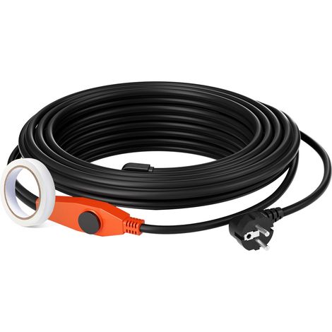 Câble chauffant pour tuyaux 9m, 23W/m, avec thermostat intégré. Protège tuyaux PVC, métal et plastique contre le gel. (1/5)