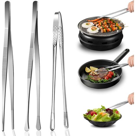 Set di 3 pinze da cucina professionali in acciaio inossidabile - Per cucinare, barbecue, dolci, feste in famiglia - 30 cm e 28 cm