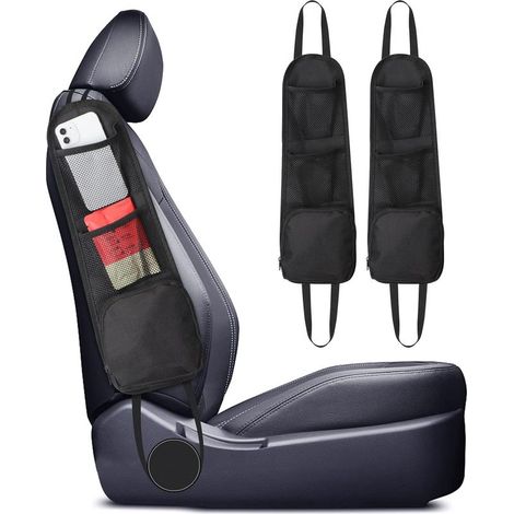 Organisateur latéral de siège auto en 2 pièces, accessoire de rangement pour voiture, accessoire intérieur pour tous les sièges avant de voitures et camions (noir)