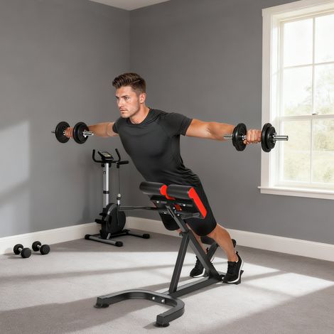 SPORTNOW Sedia da allenamento, panca fitness, panca pesi, acciaio, regolabile, maniglie, rosso+nero (1/5)